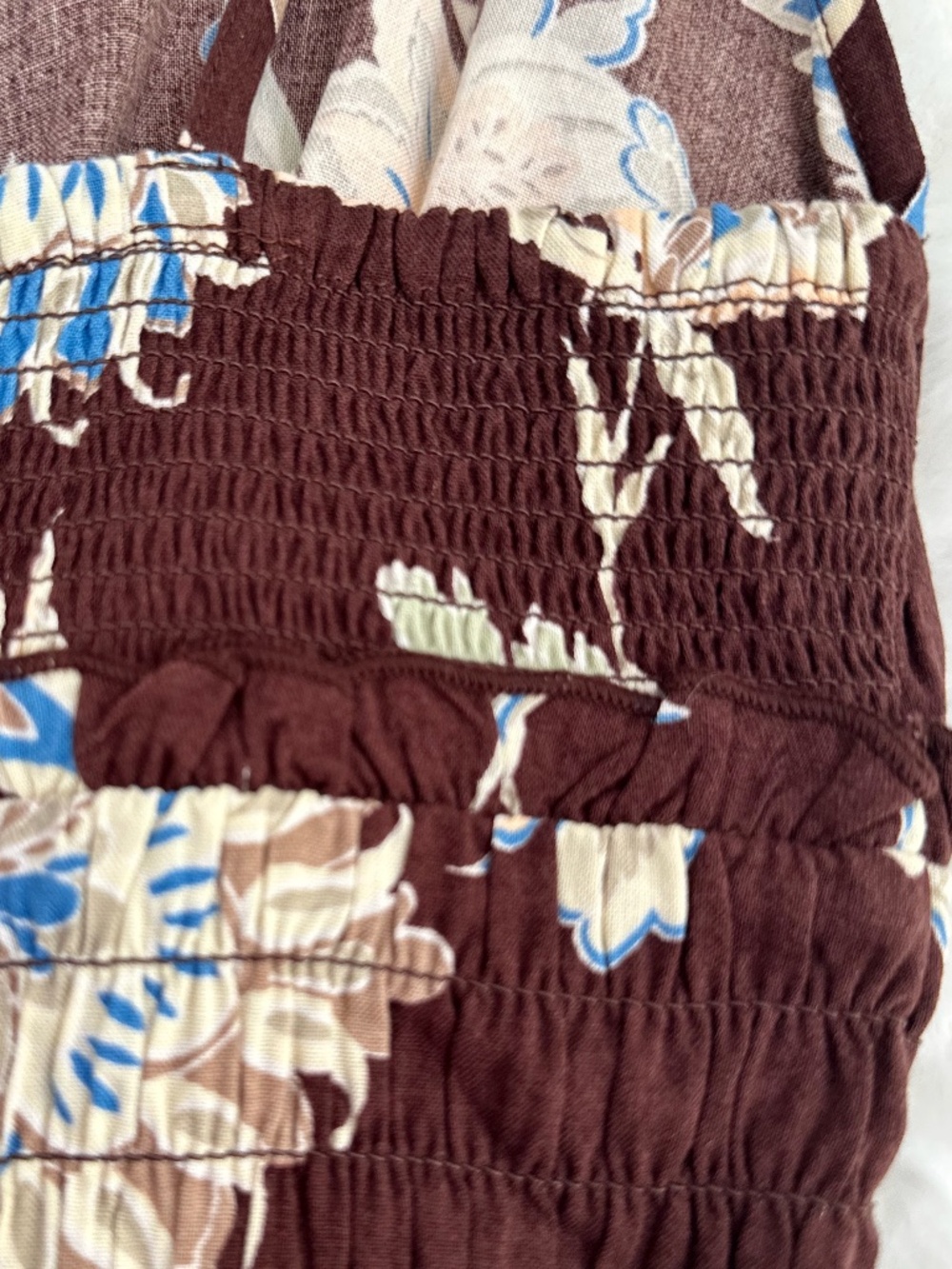 🤎 Patrons of Peace Floral Smocked Wide-Leg Jumpsuit – Dream Brown – Size Small - Picture 6 of 11